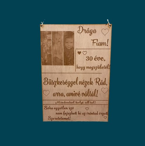 „Drága fiam” gravírozott fa tábla