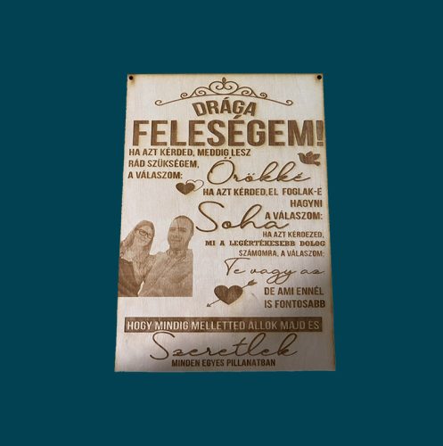 Drága feleségem gravírozott fa tábla